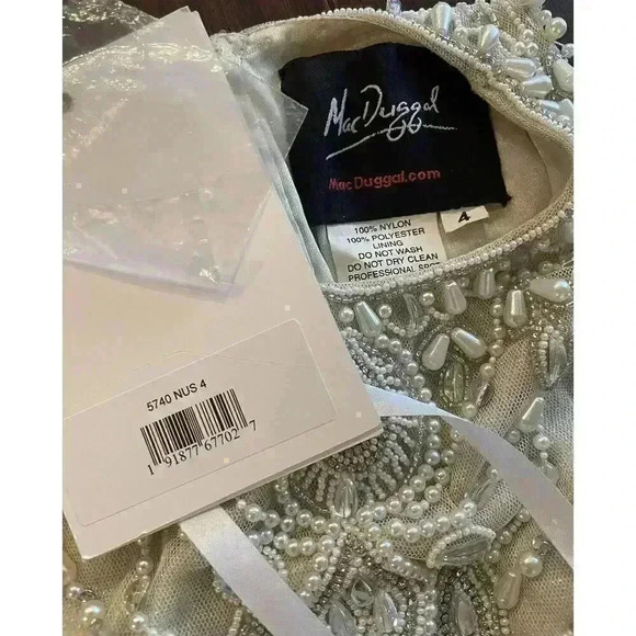 Mac Duggal CutOut Gown Maxi Dress 4 Small S Beaded Back Slit Nude Beige $998 NWT - Picture 8 of 9